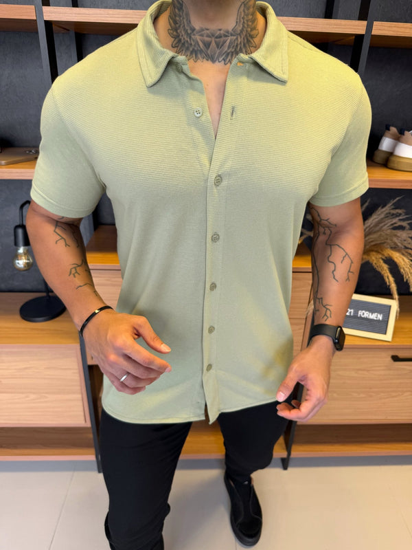 Camisa Ibiza Verão Europeu Verde Manga Curta