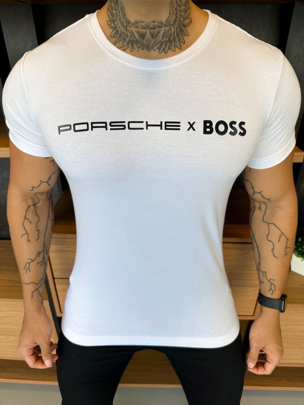 Camiseta Hugo B. Porsche Branca Alto Relevo