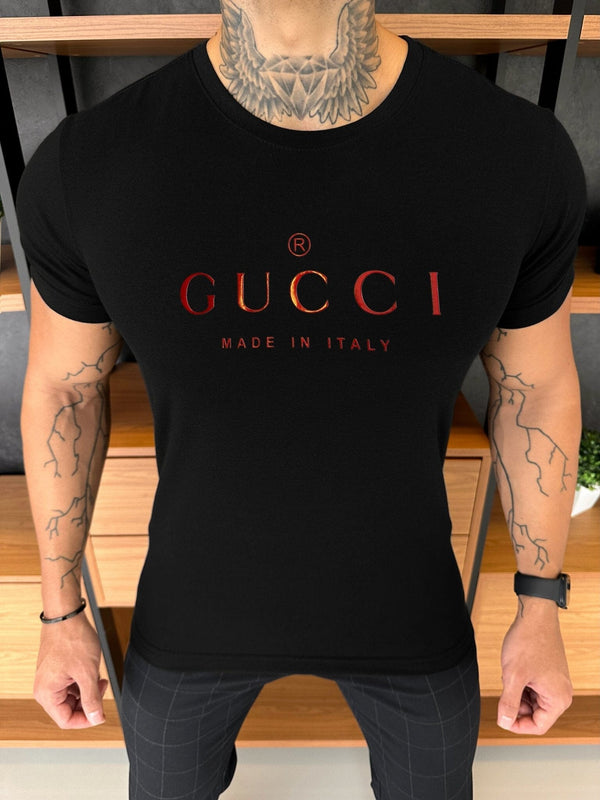 Camiseta Gucc Alto Relevo Escrita Vermelha